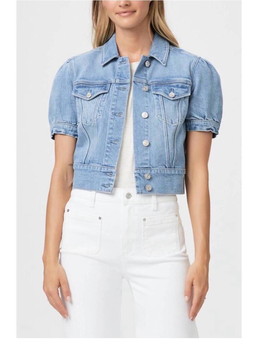 PAIGE Puff sleeve Cropped Denim Jacket